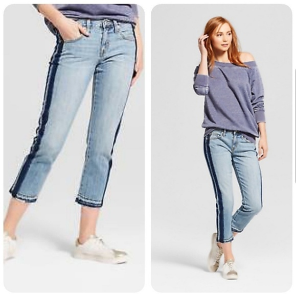 Medium denim wash mid-rise boyfriend crop Jeans - Picture 1 of 4